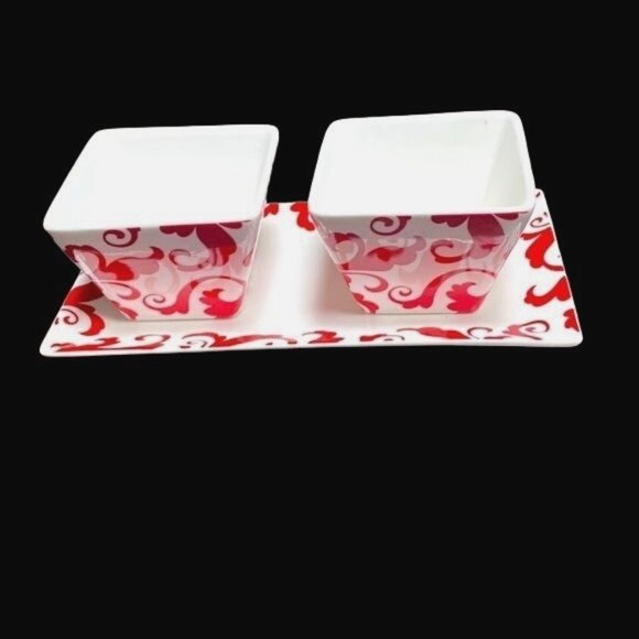 Fiori Ciroa Simple Serve Quality Porcelain Appetizer Four Dishes with Serving Tr - Picture 2 of 6